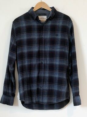 Weatherproof Vintage Men’s Blue Gray Plaid Brushed Flannel Shirt Size Small S